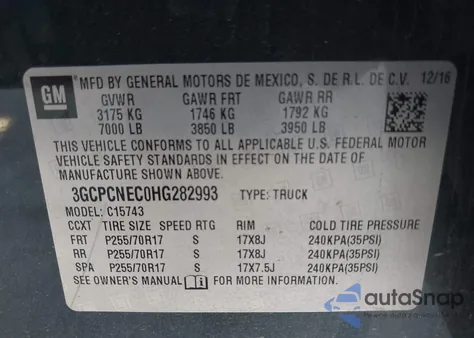 2017 Chevrolet Silverado 1500 Ls из США, поврежденный, VIN 3GCPCNEC0HG282993